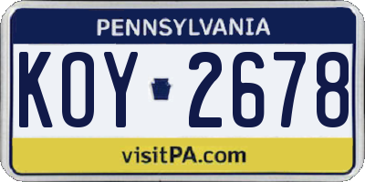 PA license plate KOY2678