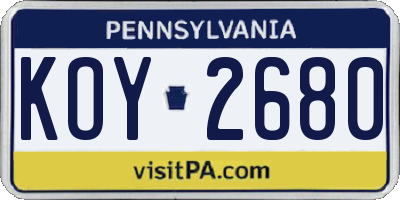 PA license plate KOY2680