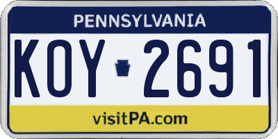 PA license plate KOY2691
