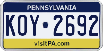 PA license plate KOY2692
