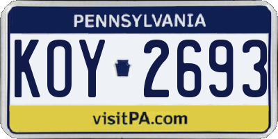 PA license plate KOY2693