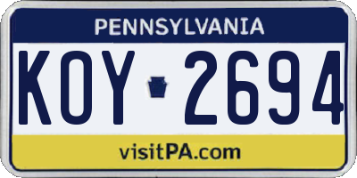 PA license plate KOY2694