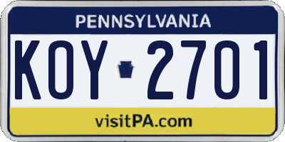 PA license plate KOY2701