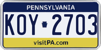 PA license plate KOY2703