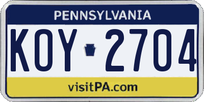 PA license plate KOY2704