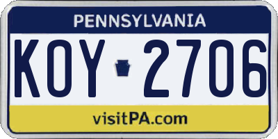 PA license plate KOY2706