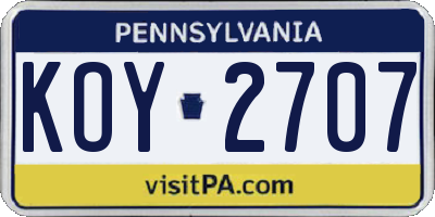 PA license plate KOY2707