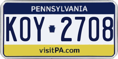 PA license plate KOY2708