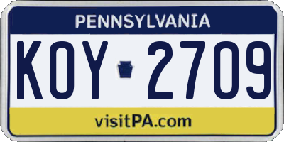 PA license plate KOY2709