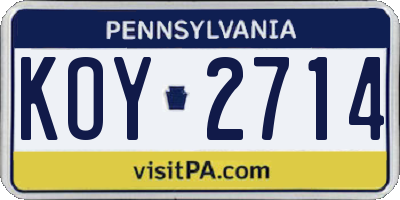 PA license plate KOY2714