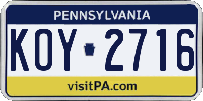 PA license plate KOY2716