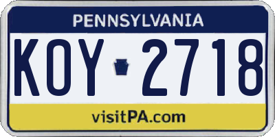 PA license plate KOY2718