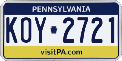 PA license plate KOY2721