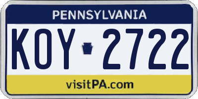 PA license plate KOY2722