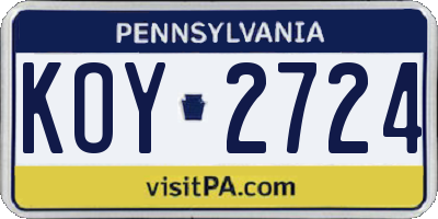 PA license plate KOY2724