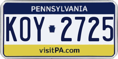 PA license plate KOY2725