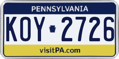 PA license plate KOY2726