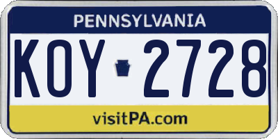 PA license plate KOY2728