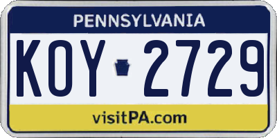 PA license plate KOY2729