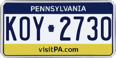 PA license plate KOY2730