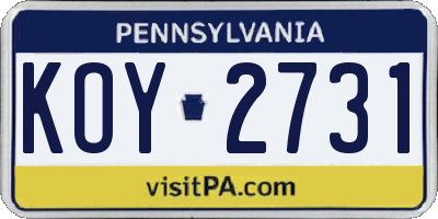 PA license plate KOY2731