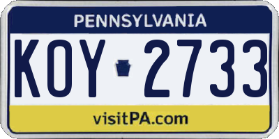 PA license plate KOY2733