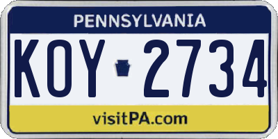 PA license plate KOY2734