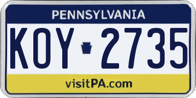 PA license plate KOY2735