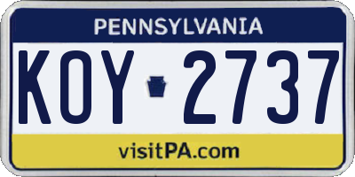 PA license plate KOY2737