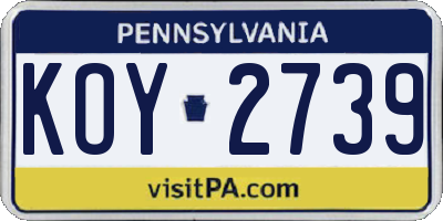 PA license plate KOY2739