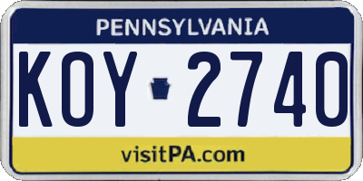 PA license plate KOY2740