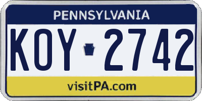 PA license plate KOY2742