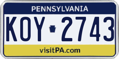 PA license plate KOY2743
