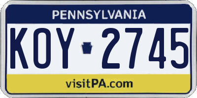 PA license plate KOY2745