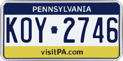 PA license plate KOY2746