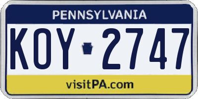 PA license plate KOY2747