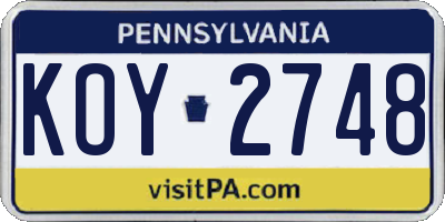 PA license plate KOY2748