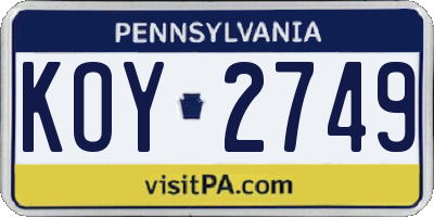 PA license plate KOY2749