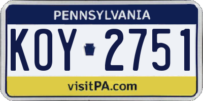 PA license plate KOY2751