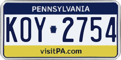 PA license plate KOY2754
