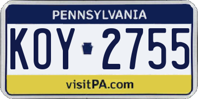 PA license plate KOY2755