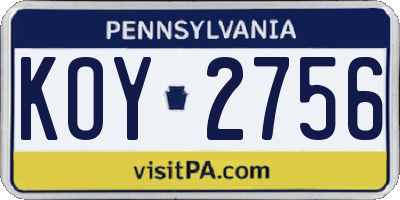PA license plate KOY2756