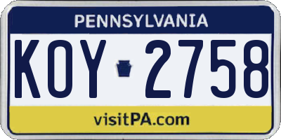 PA license plate KOY2758