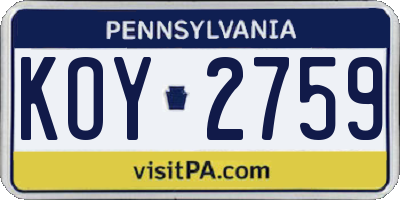 PA license plate KOY2759