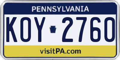 PA license plate KOY2760