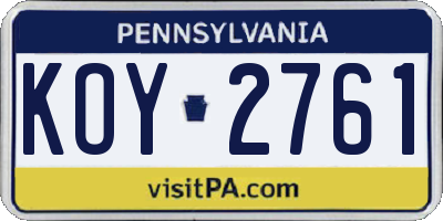 PA license plate KOY2761