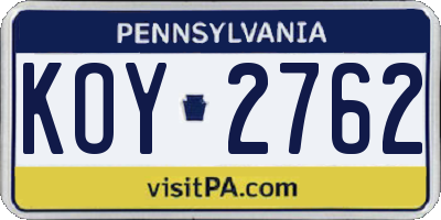 PA license plate KOY2762