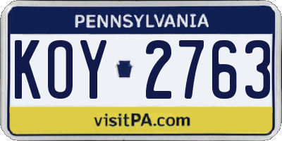 PA license plate KOY2763