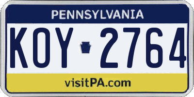 PA license plate KOY2764