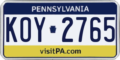 PA license plate KOY2765